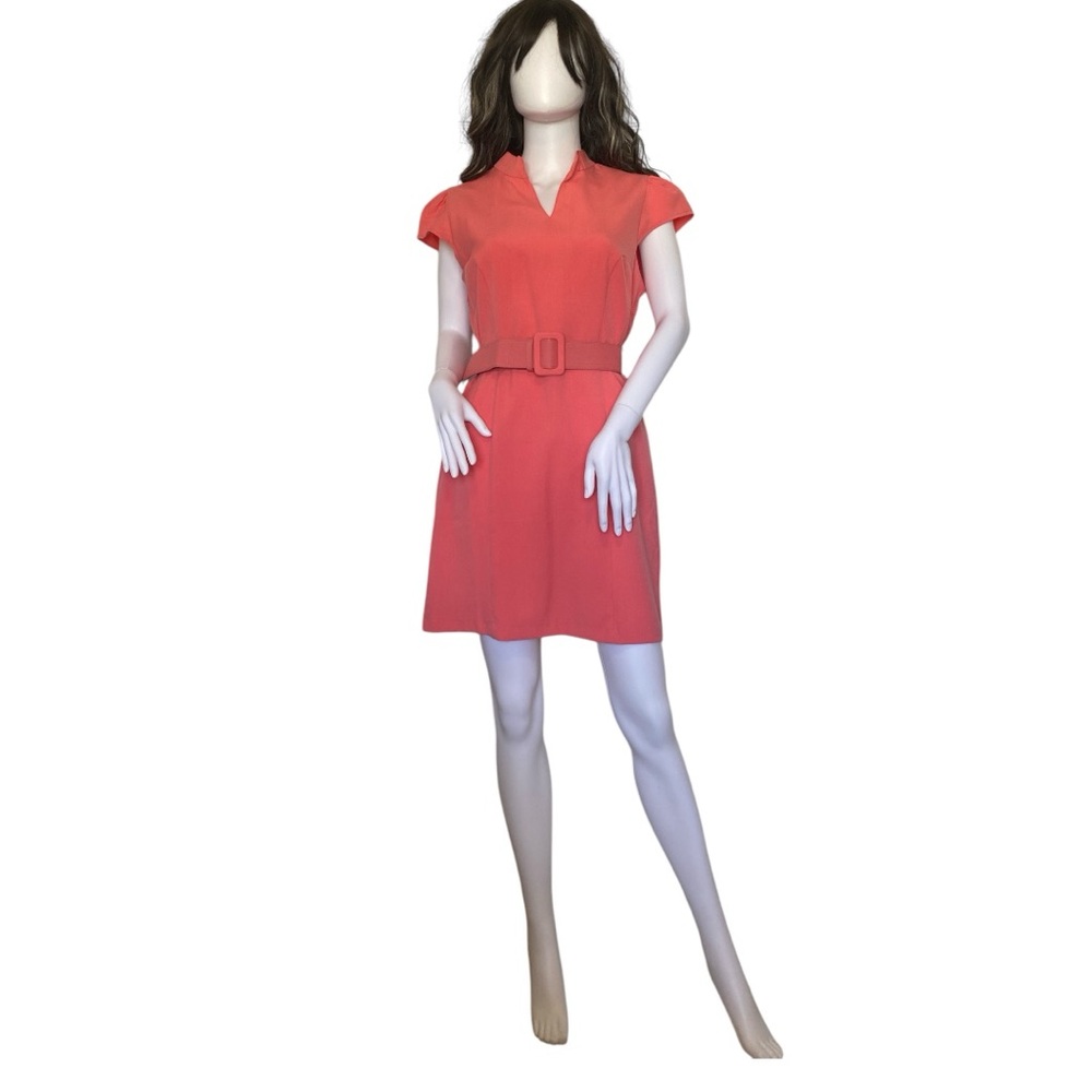Sharagano Belted Cap Sleeve Dress